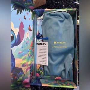Stanley LoveShackFancy Blue and Gold cute stitch tumbler
